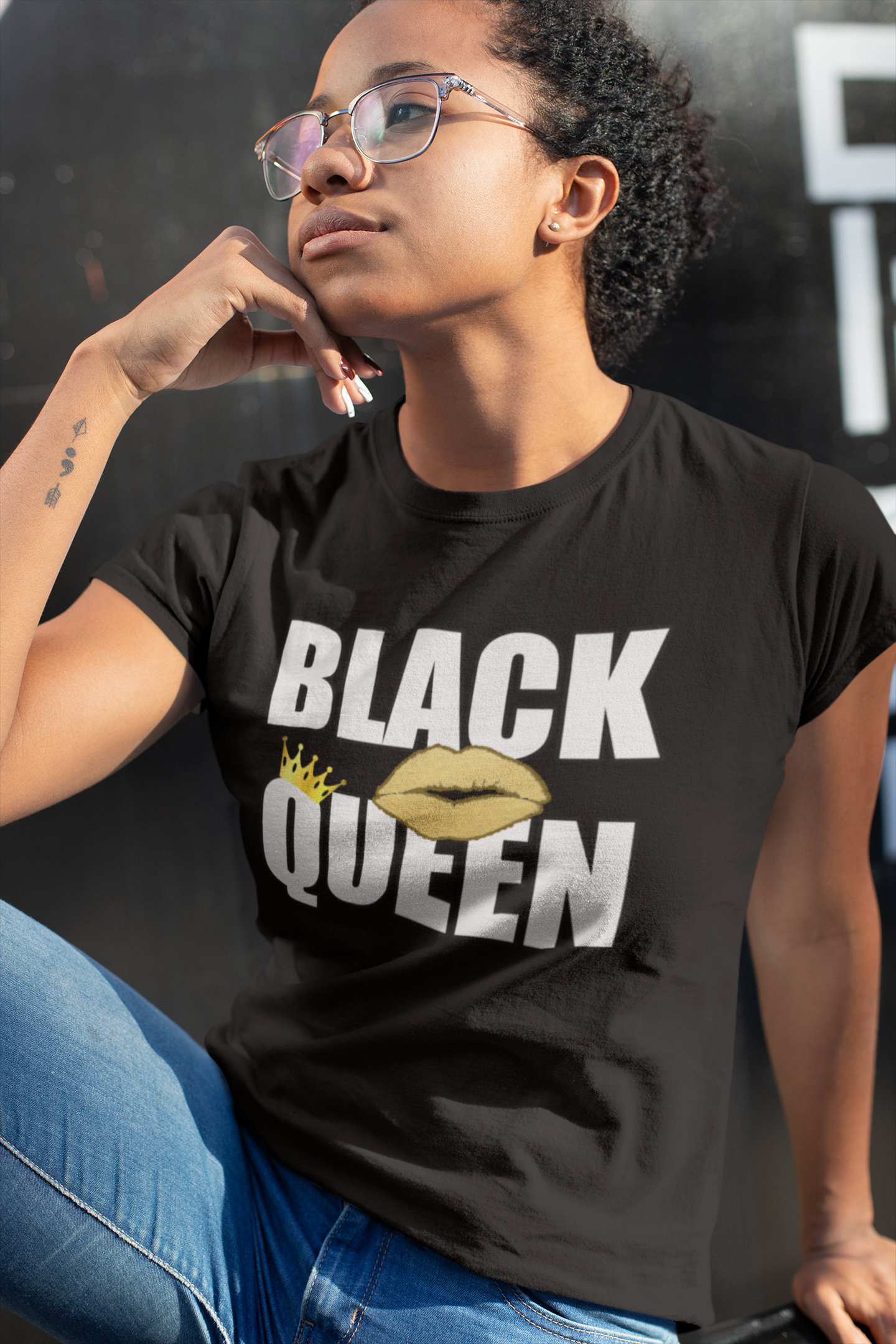 Mockup of a tattooed woman wearing a t shirt 24098 1