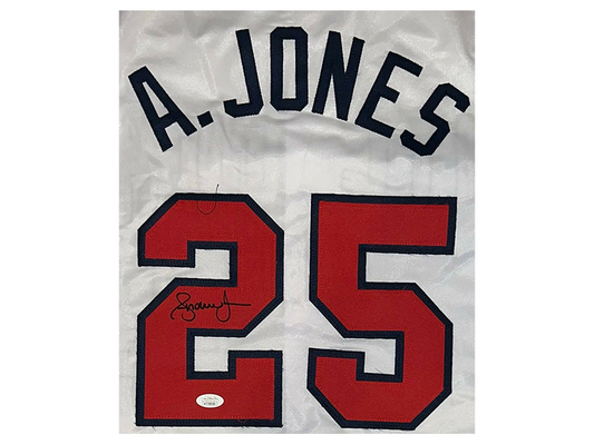 Chipper Jones Signed Stats Atlanta White Baseball Jersey (JSA)