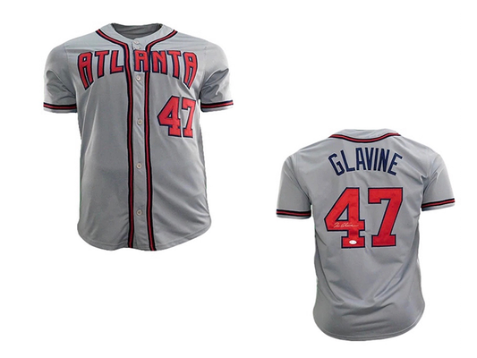 Tom Glavine Signed Pro Style Baseball Jersey Grey (JSA)