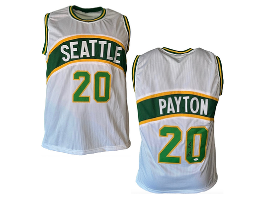 Gary Payton Signed Seattle Green Basketball Jersey (JSA)