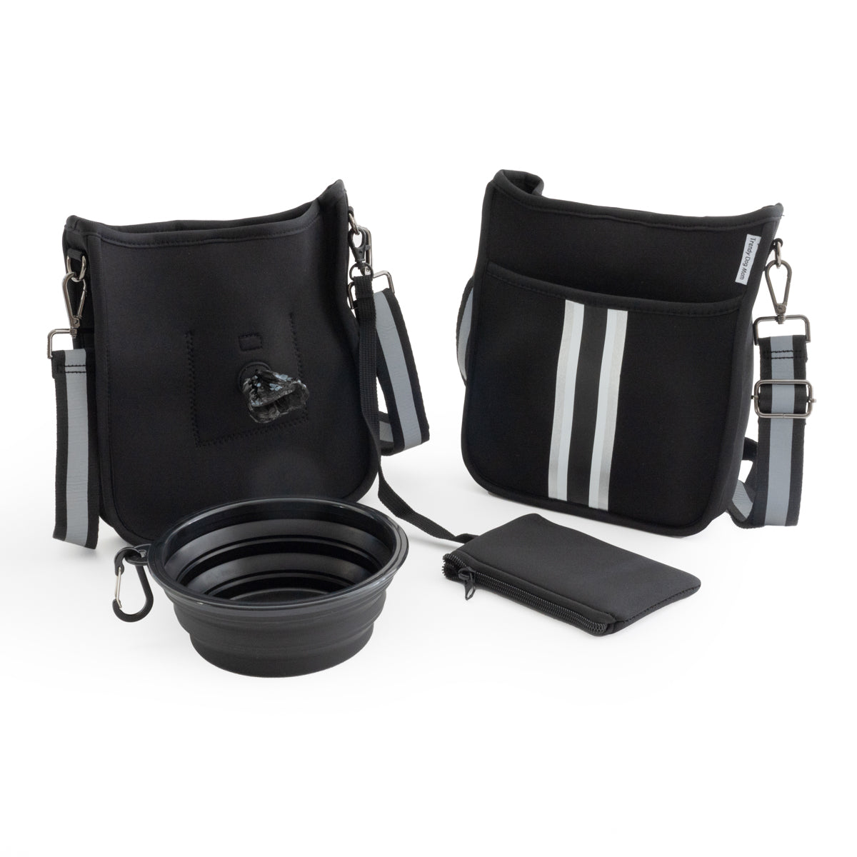 Black Solid Dog Walking Bag with Reflective Strap & Striping Trendy