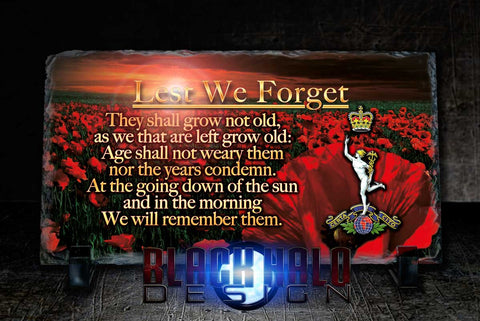 The Royal Corps of Signals: Lest We Forget Natural Rock Slate (120mm x 220mm) #POPPY - Black Halo Design
