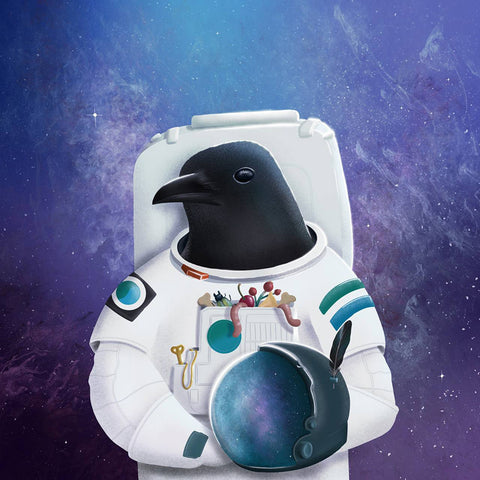 digital illustration of an astronaut magpie