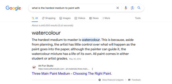 Print screen of google search on what is the hardest medium to paint with