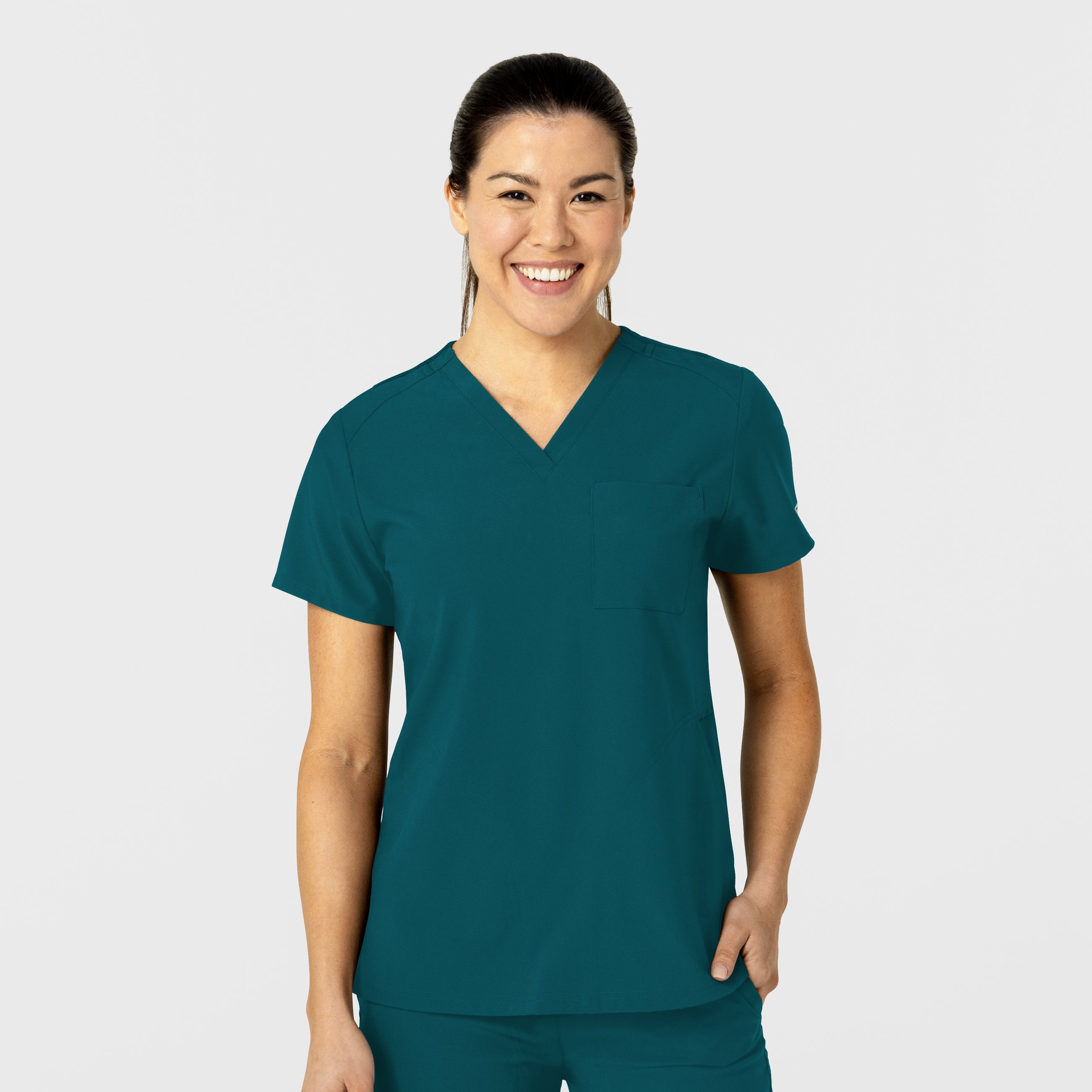 W123 Women's Flex-n-Reach V-Neck Scrub Top - Caribbean