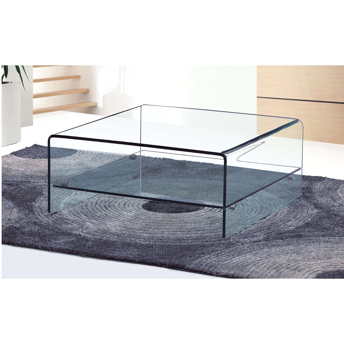 Angola Clear Square Coffee Table with Shelf