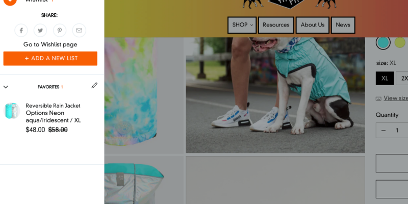 close up of website showing where to find Product Wish List feature