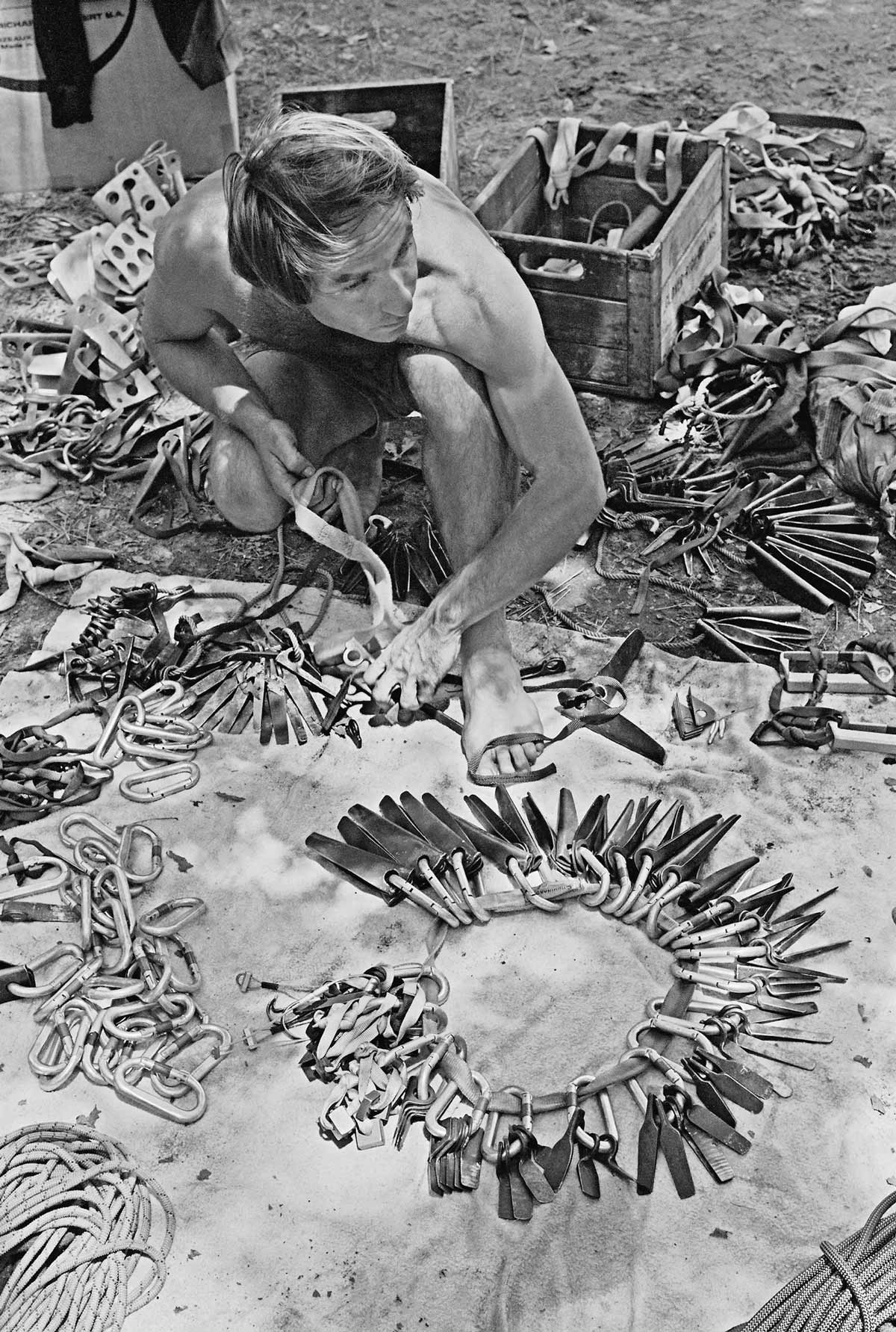 Patagonia Founder Yvon Chouinard sorting out pitons