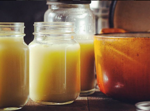 Bone broth gut health: Jars of broth