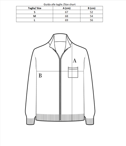 Tabella delle taglie: giacca uomo zip maniche lunghe in misto cashmere, lana e seta