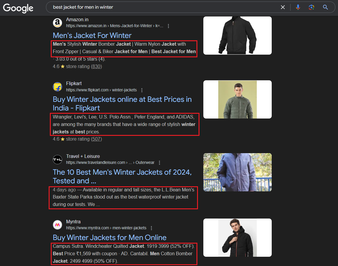 Meta description example with the SERP snapshot determining the authority and unique aspect emphasizing.