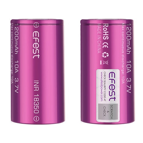  EFEST IMR 18350 1200MAH 10A HIGH DRAIN FLAT TOP RECHARGEABLE BATTERY 