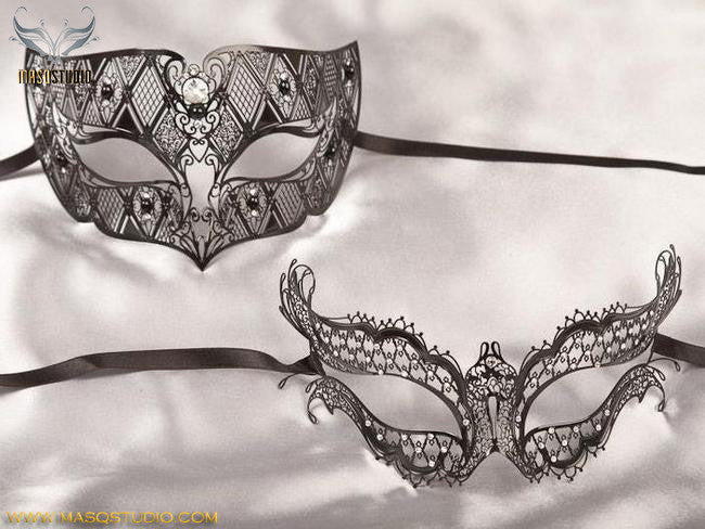 Luxury Filigree Laser cut Metal His & Her Couple Masquerade Mask Set –  Masquerade Mask Studio