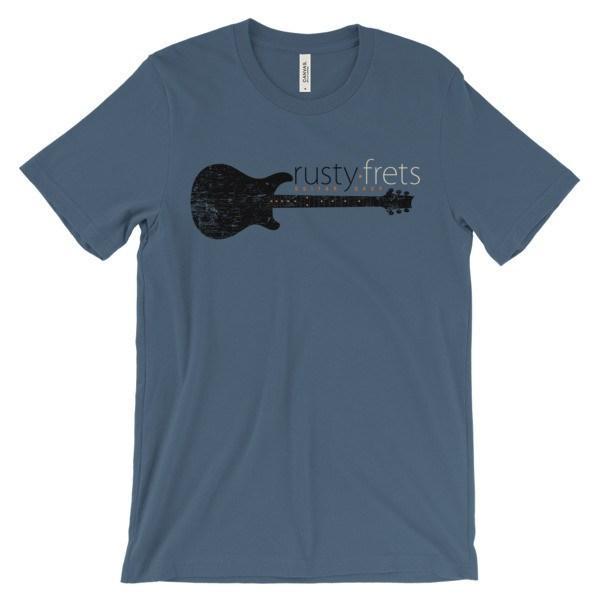 Rusty Frets Distressed Guitar Logo Shirt – Rusty Frets Guitar Shop