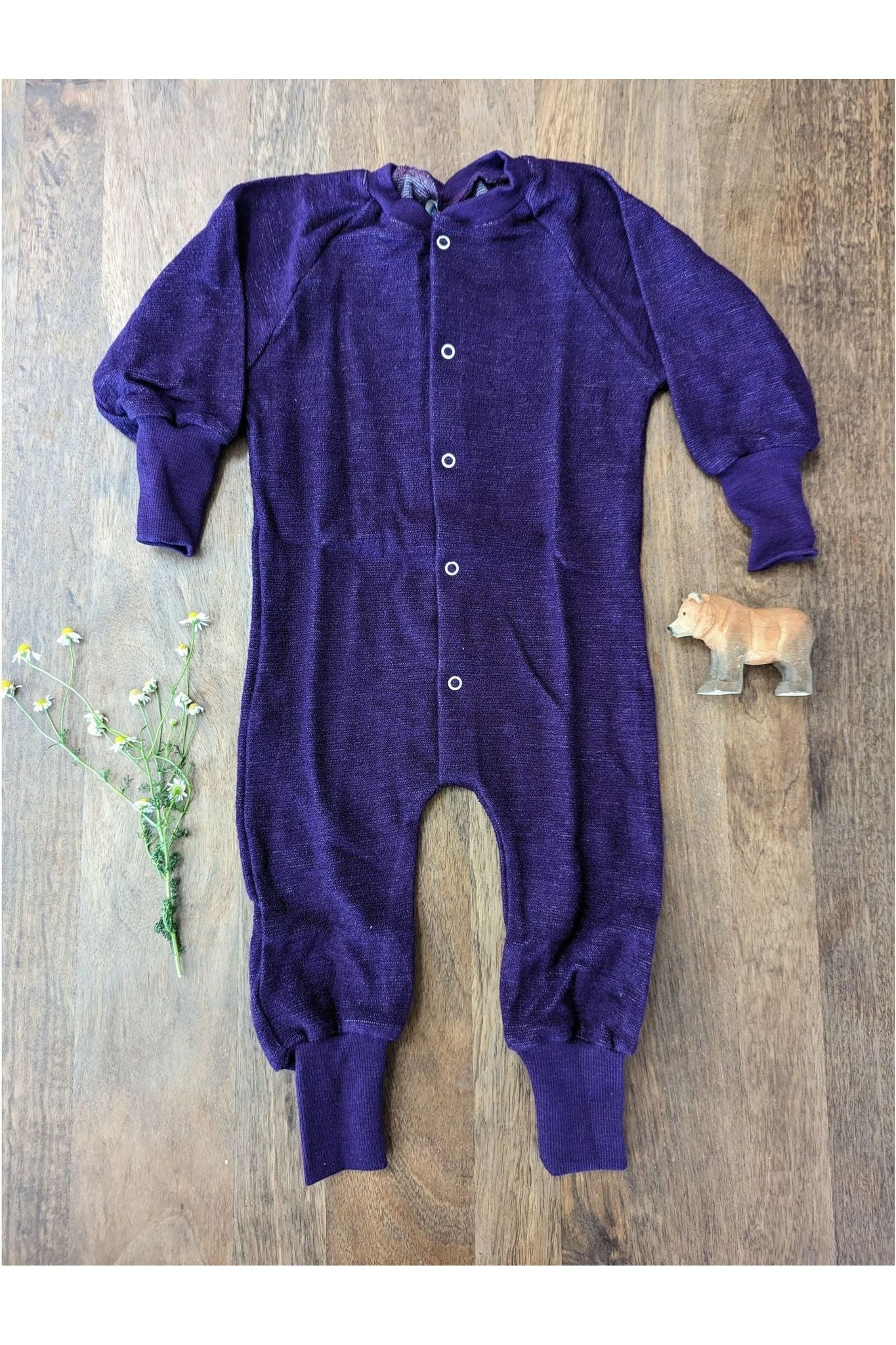 Cosilana Organic Wool Terry Baby Pajama with Feet Nature s