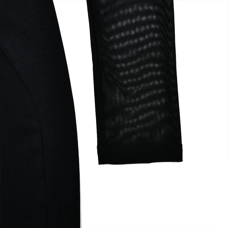 Stylish Sheer Mesh Patchwork Long-Sleeve High-Waist Evening Dress - Image 8