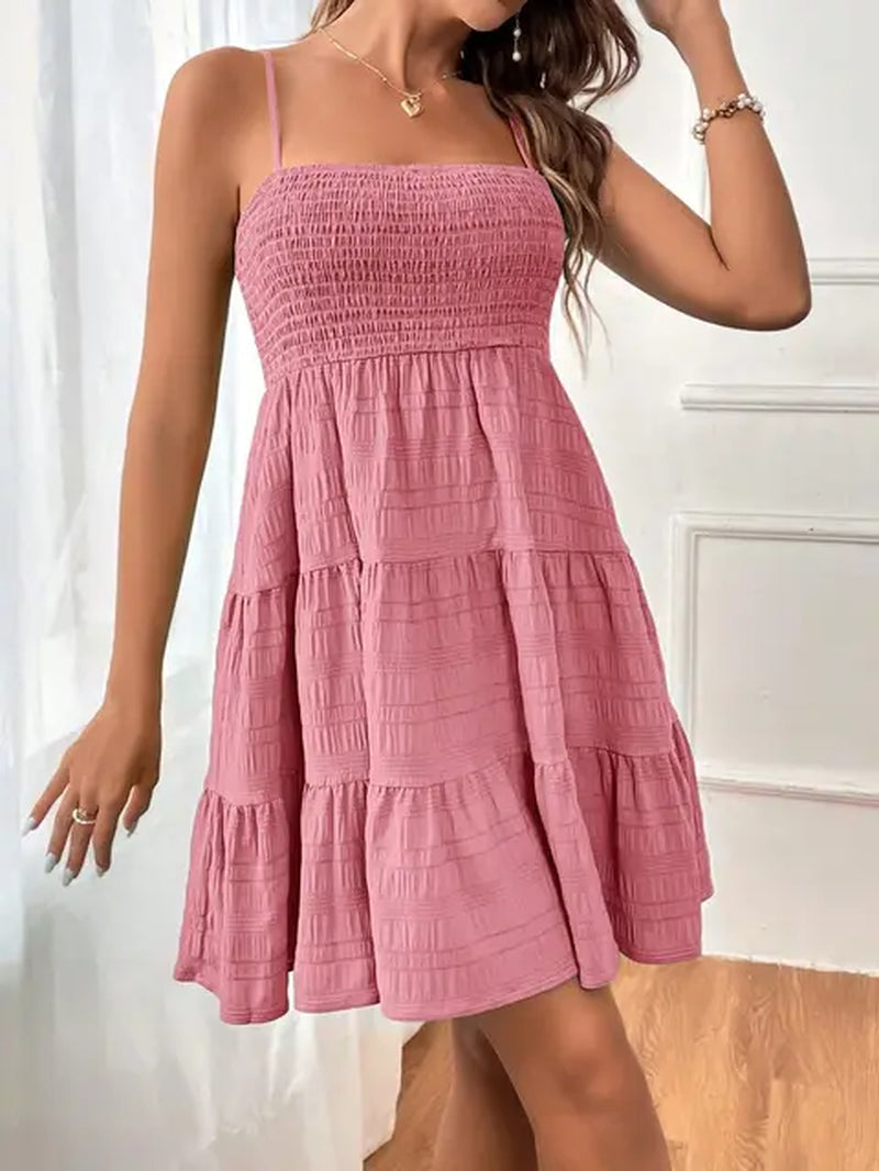 Women's Halter Neck Solid Color Summer Dress: Versatile & Textured