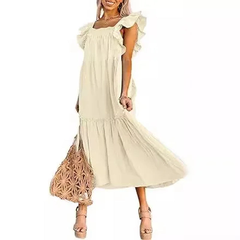 Stylish Square Neck Strapless Pleated Hem Dress for Women