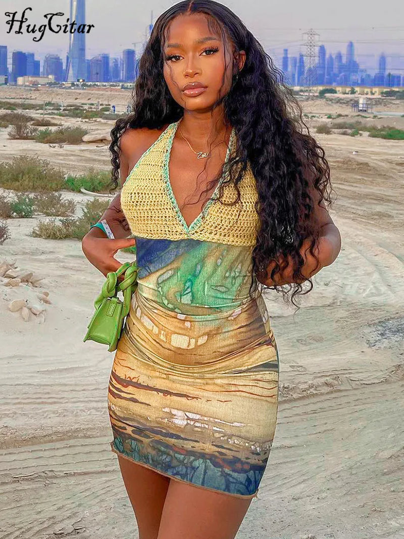 Sexy Backless Patchwork Mini Dress for Women Beach Party - Image 5