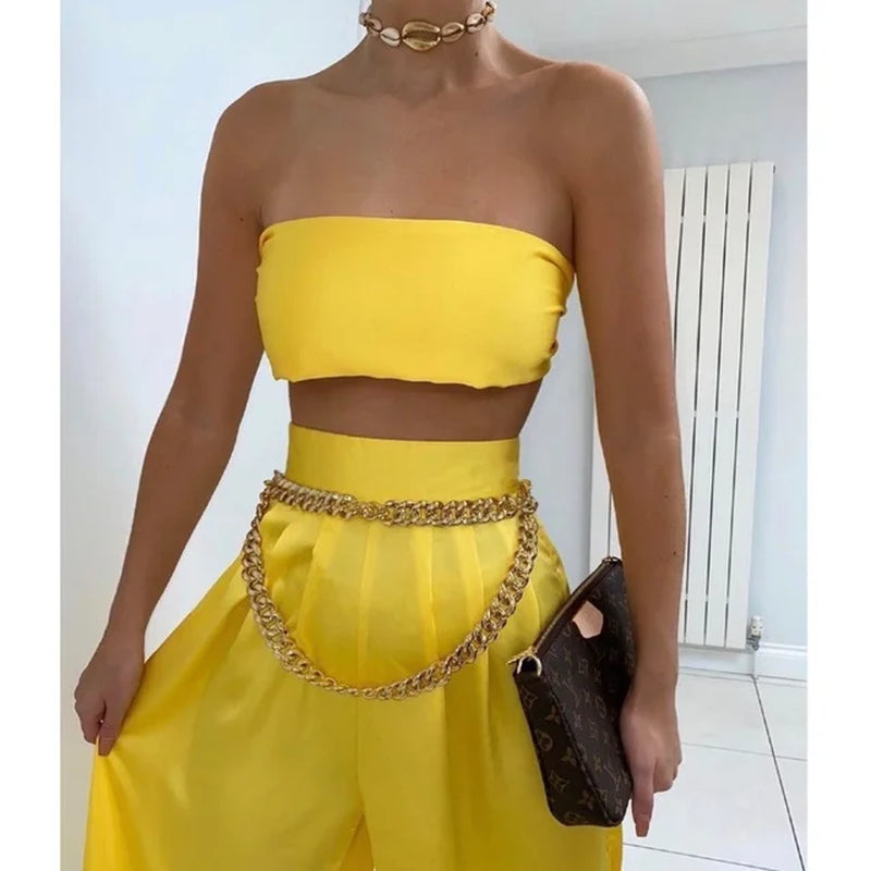 Women's 2 Piece Summer Satin Off Shoulder Top and Ruched Pants Set - Image 14