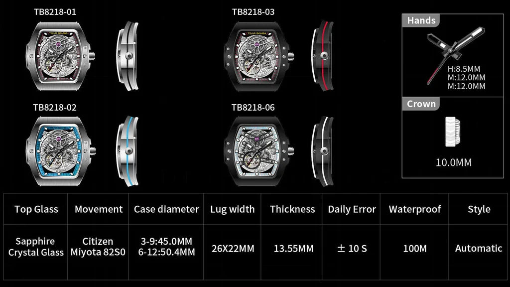 Official Tsar Bomba Interchangeable TB8218 Luxury Mechanical Watch