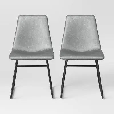 2pk Bowden Faux Leather and Metal Dining Chair Light Gray - Threshold - Secondipity