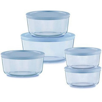 Pyrex Simply Store Tinted 10pc Lidded Round  Storage Set Blue Pyrex