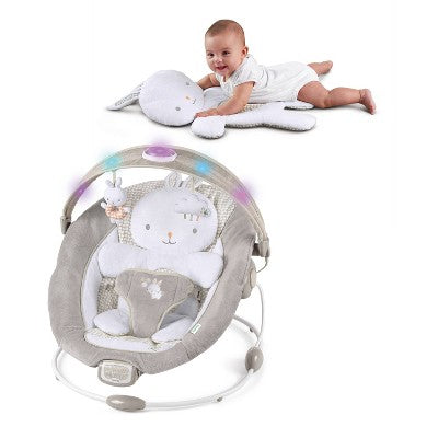 Ingenuity InLighten Baby Bouncer Seat, Light Up Toy Bar, Bunny Tummy Time Pillow Mat - Twinkle Tails Ingenuity