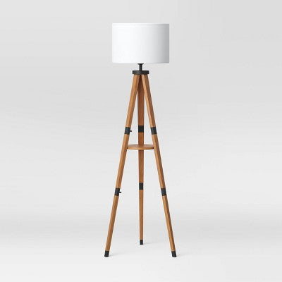 New - Wood Tripod Floor Lamp with Shelf Brown (Includes LED Light Bulb) - Threshold - Secondipity