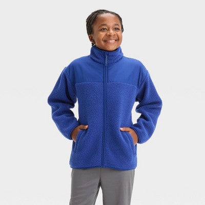 New - Boys' High Pile Cozy Full Zip Sweatshirt - All In Motion Indigo M - Secondipity