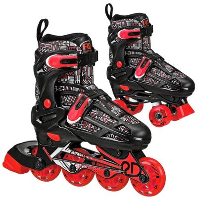 Roller Derby Caspian Kids' Adjustable Inline-Quad Combo Skates - Black (3-6) - Secondipity