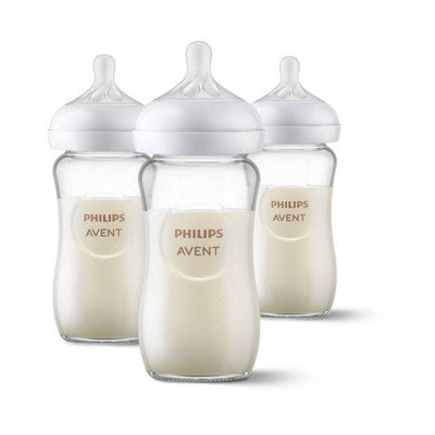 Philips Avent 3pk Glass Natural Baby Bottle with Natural Response Nipple - Clear - 8oz - Secondipity