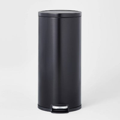 Open Box - 30L Round Step Trash Can Black - Brightroom Brightroom