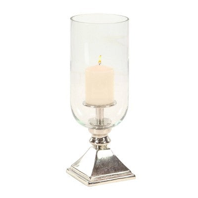 Open Box - Olivia & May 17" x 6" Hurricane Aluminum/Glass Candle Holder Silver : Tabletop Centerpiece Olivia & May