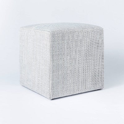 Open Box - Lynwood Square Upholstered Cube Ticking Navy Stripe - Threshold designed with Studio McGee - Secondipity