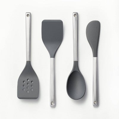 New - 4pc Stainless Steel/Nylon Kitchen Utensil Set Dark Gray - Figmint - Secondipity