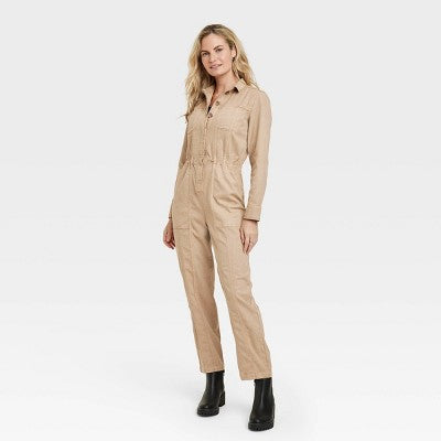 Women's Button-Front Coveralls - Universal Thread Tan Universal Thread