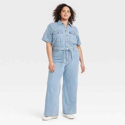 New - Women's Short Sleeve Jumpsuit - Universal Thread™ Light Wash 22 - Secondipity