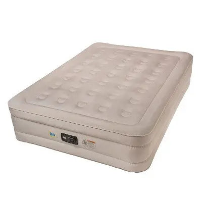 Serta Never Flat Fabric Series Raised with Internal Pump and Plush Air Mattress- 18" Queen (Beige) - Secondipity