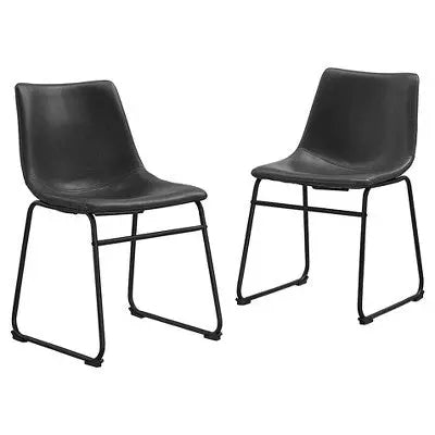 Set of 2 Laslo Modern Upholstered Faux Leather Dining Chairs Black - Saracina Home - Secondipity