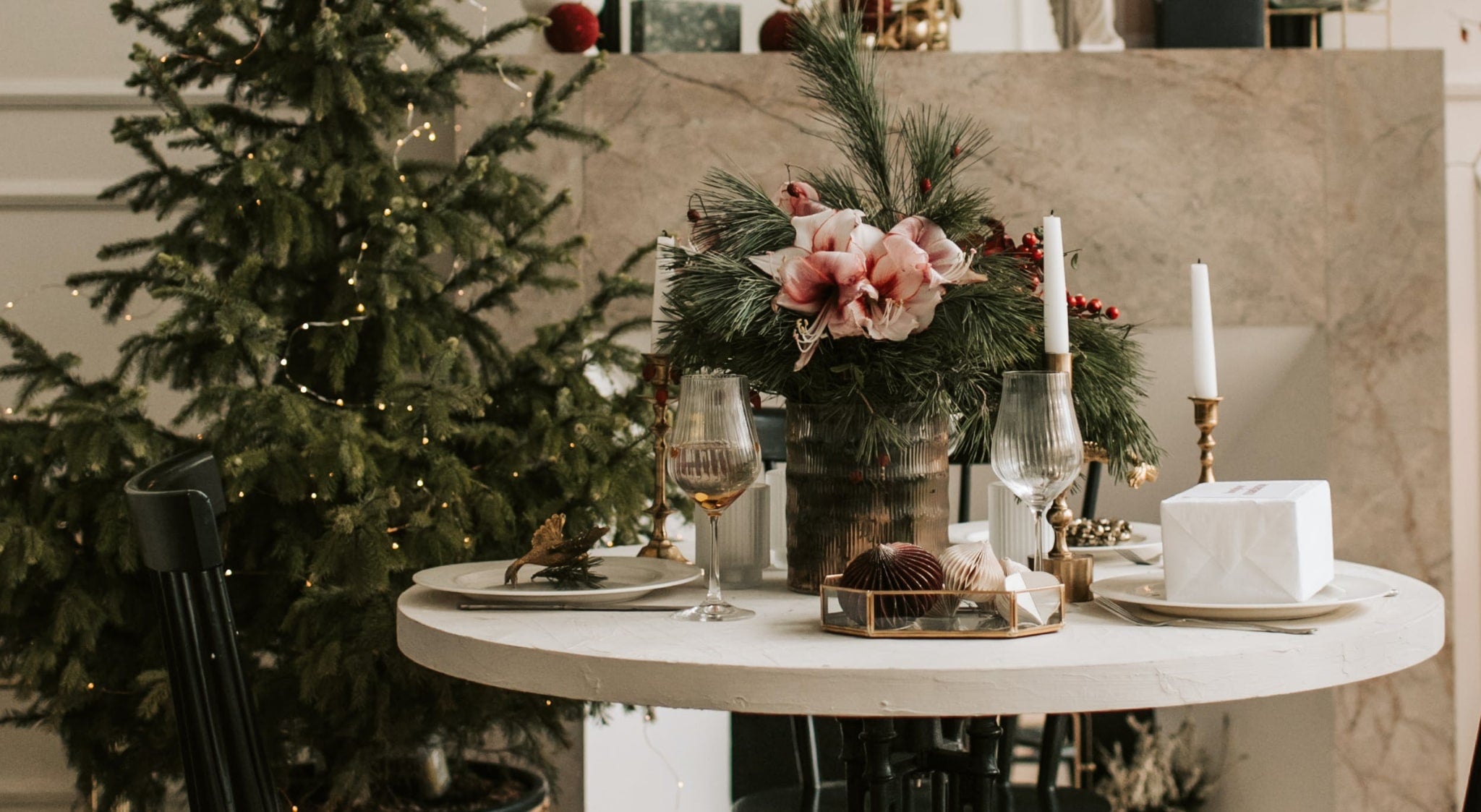 Mini Christmas trees with ornaments in the center