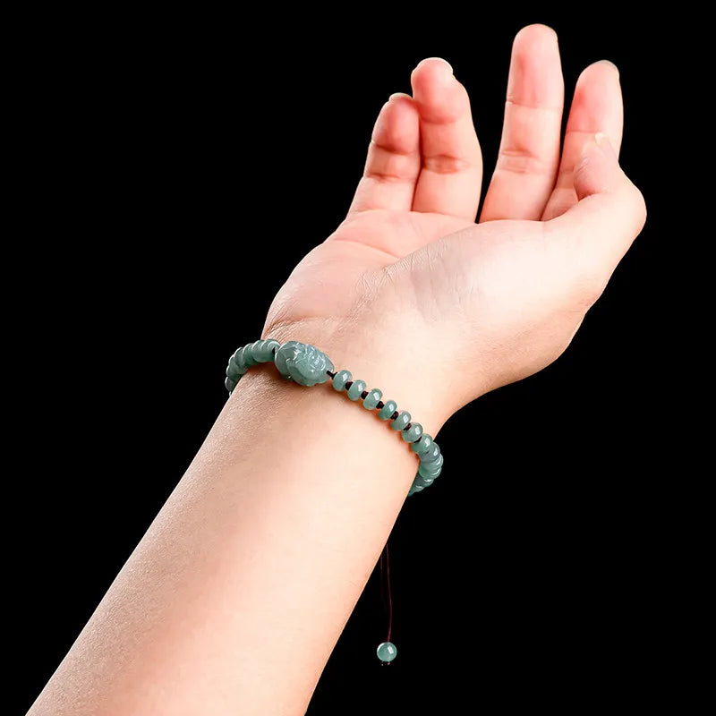 Natural Blue Jadeite Pixiu Abacus Beads Handmade Braided Bracelet jade BMjade