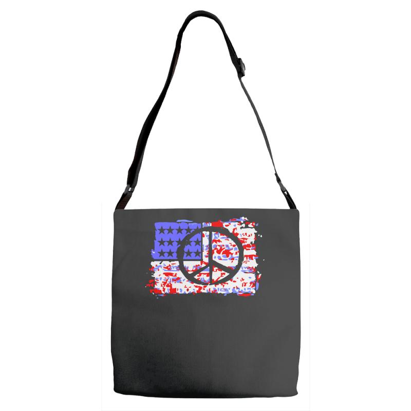 american flag peace Adjustable Strap Totes