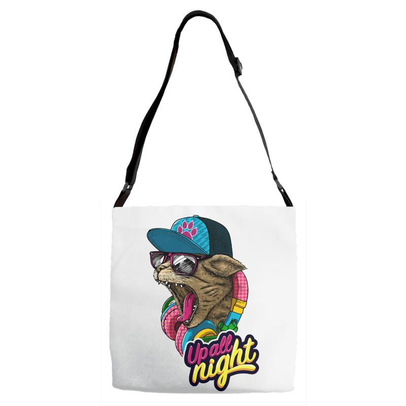 up all night cat Adjustable Strap Totes
