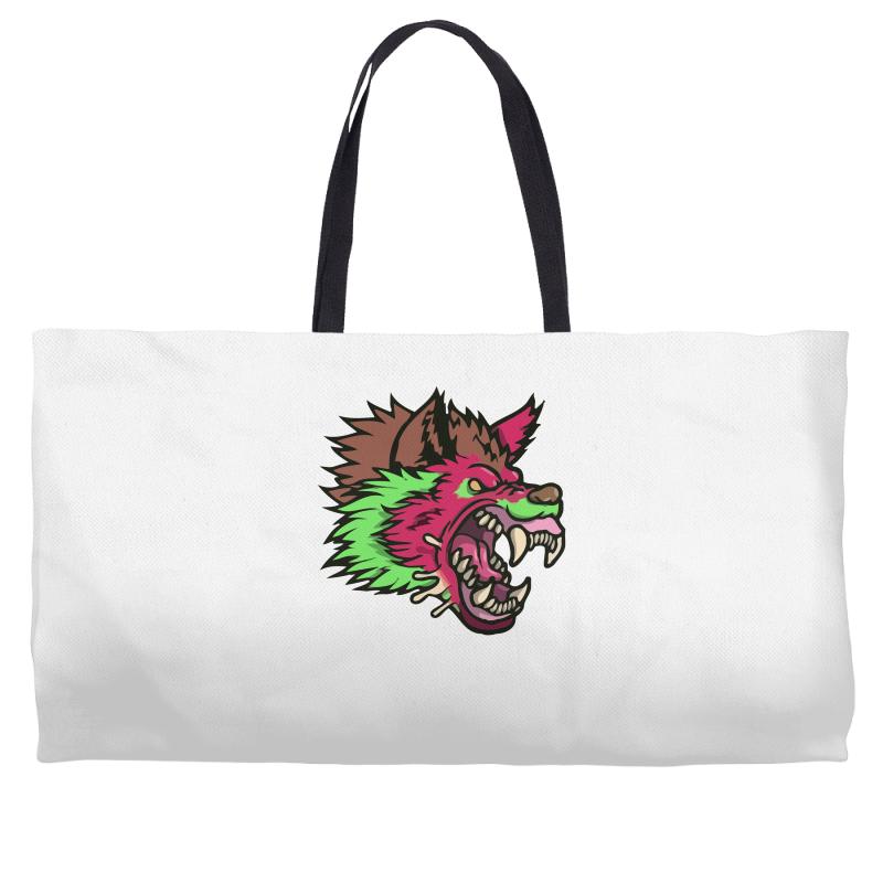 pink punk wolf Weekender Totes