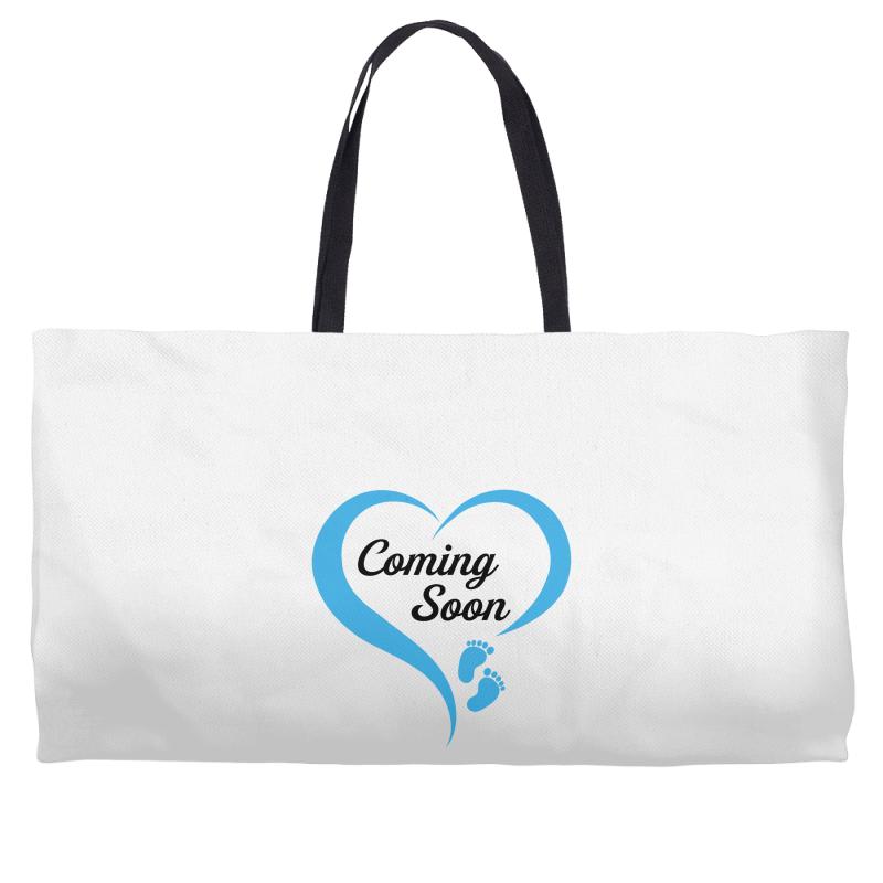 coming soon baby boy maternity design Weekender Totes