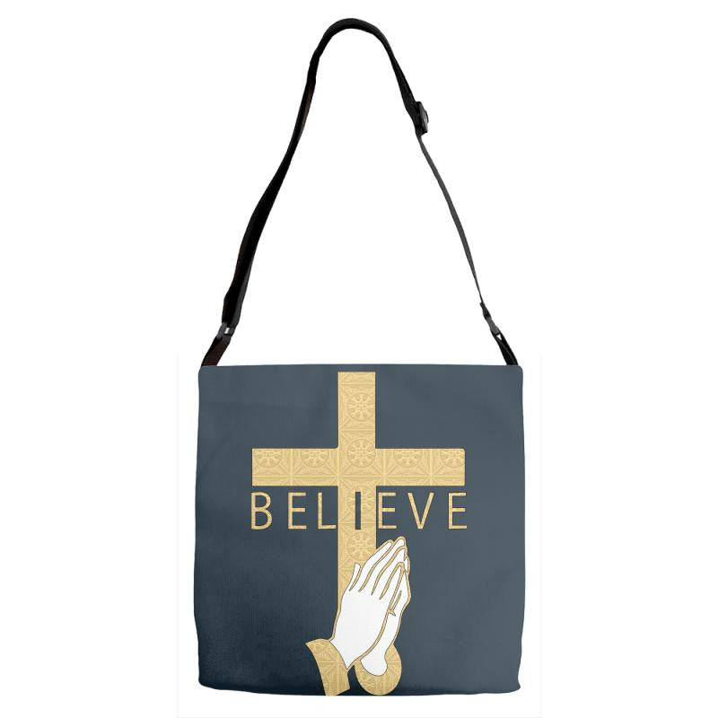 i believe in cross and pray Adjustable Strap Totes