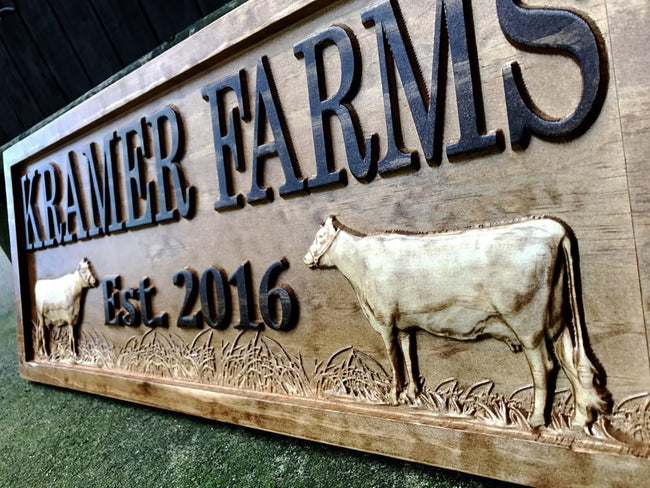 Personalized Ranch Sign | Custom Wood Sign with Cattle | Cow Decor– 3D