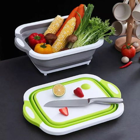 1pc 3 In 1 Multi-functional Folding Cutting Board, With Drain