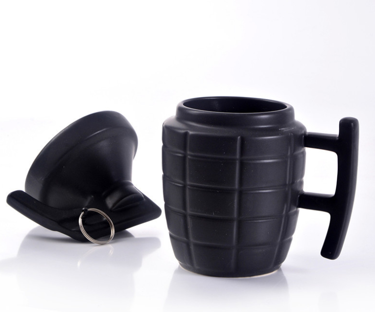 New Style Grenade Ceramic Mug With Lid Military Grenade Weapon Shape Coffee Mug